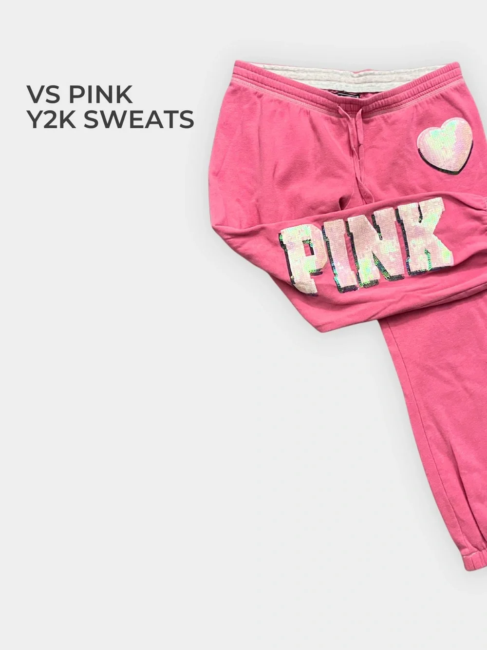 PINK Y2K Sequin Logo Sweatpants Hot Pink Size M - Picture 1 of 6